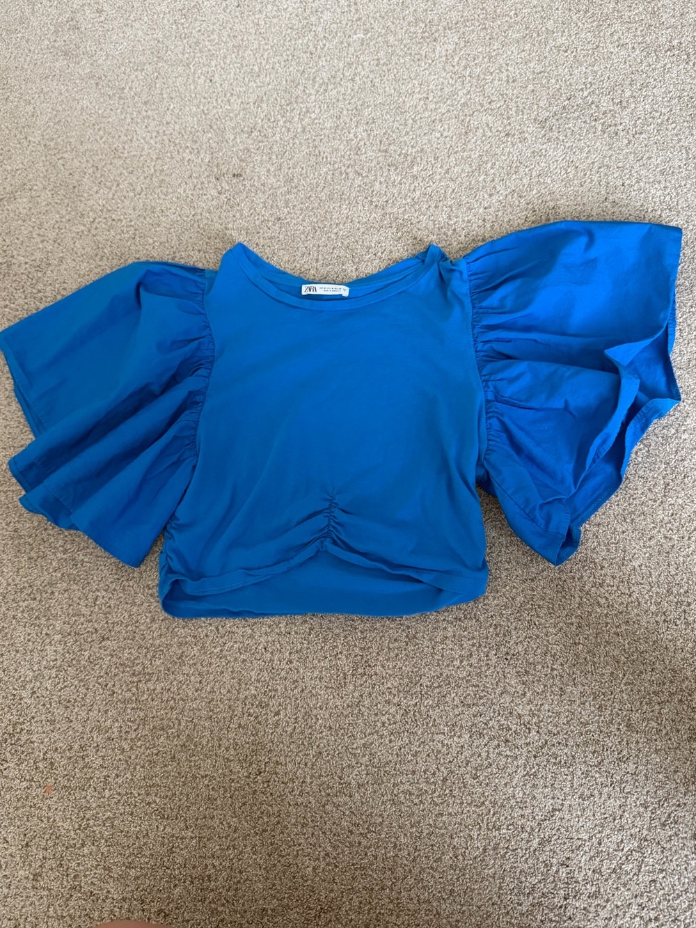 Zara Electric Blue Flutter Sleeve Crop Top